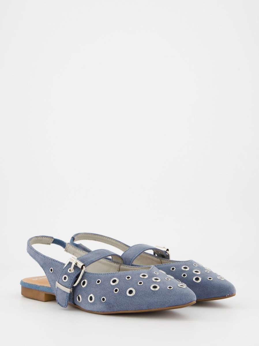 BLUE LEATHER FLATS - MONDE