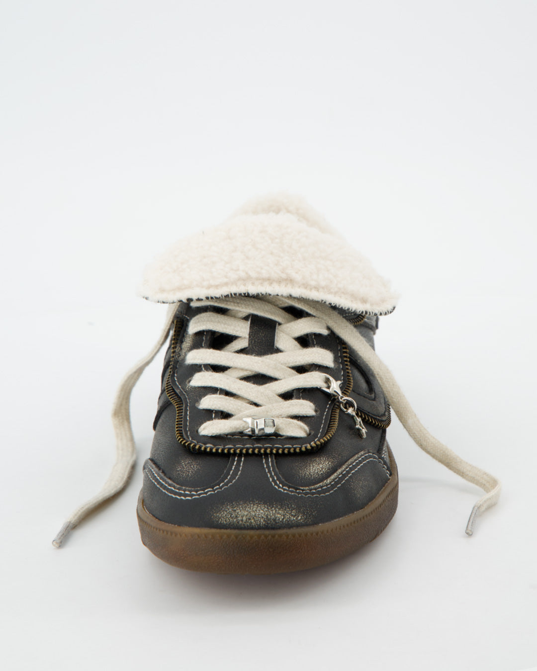 DARK LEATHER SNEAKER WITH SHEARLING COLLAR - CHILE