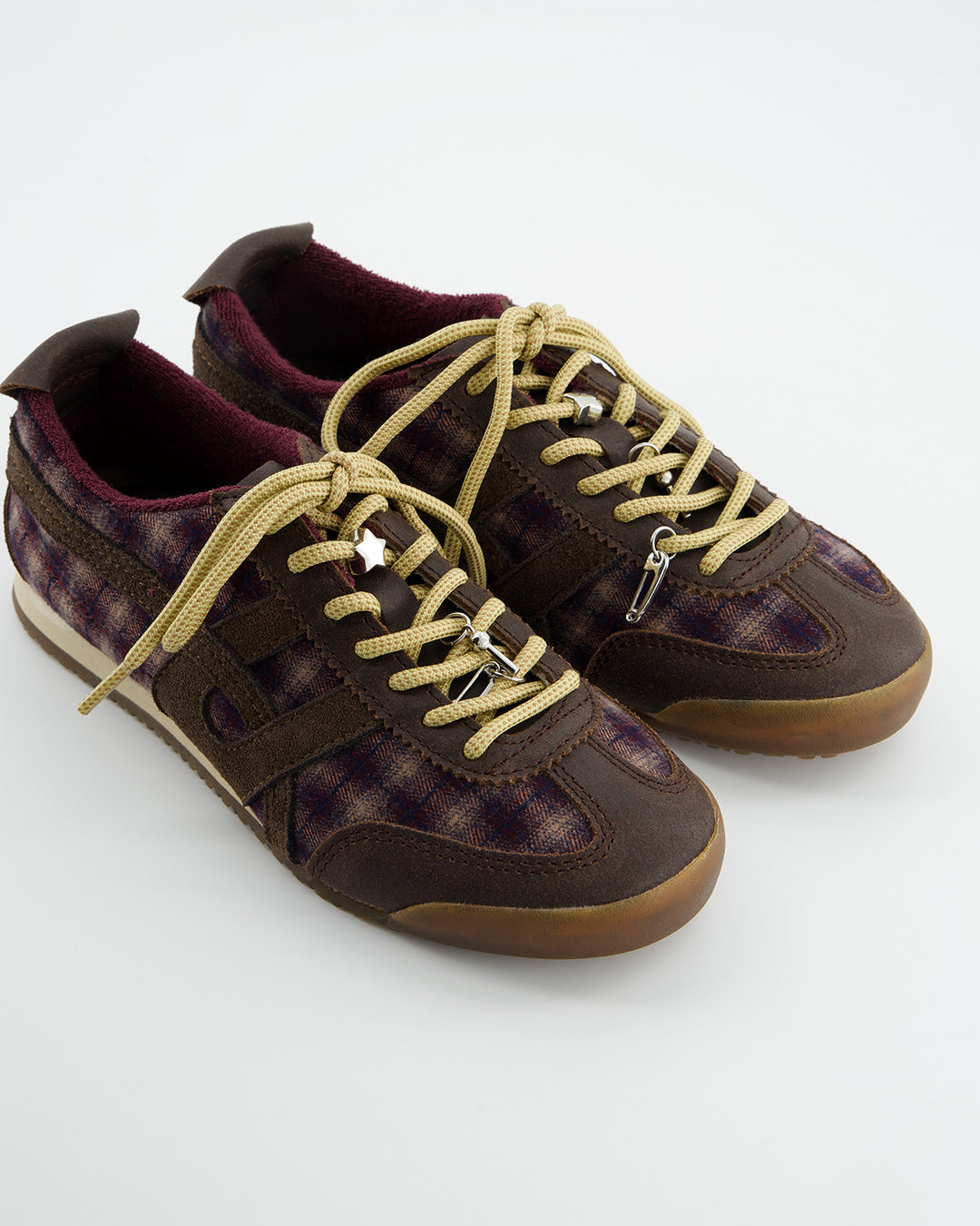 TARTAN PRINT LEATHER SNEAKERS - ONIX