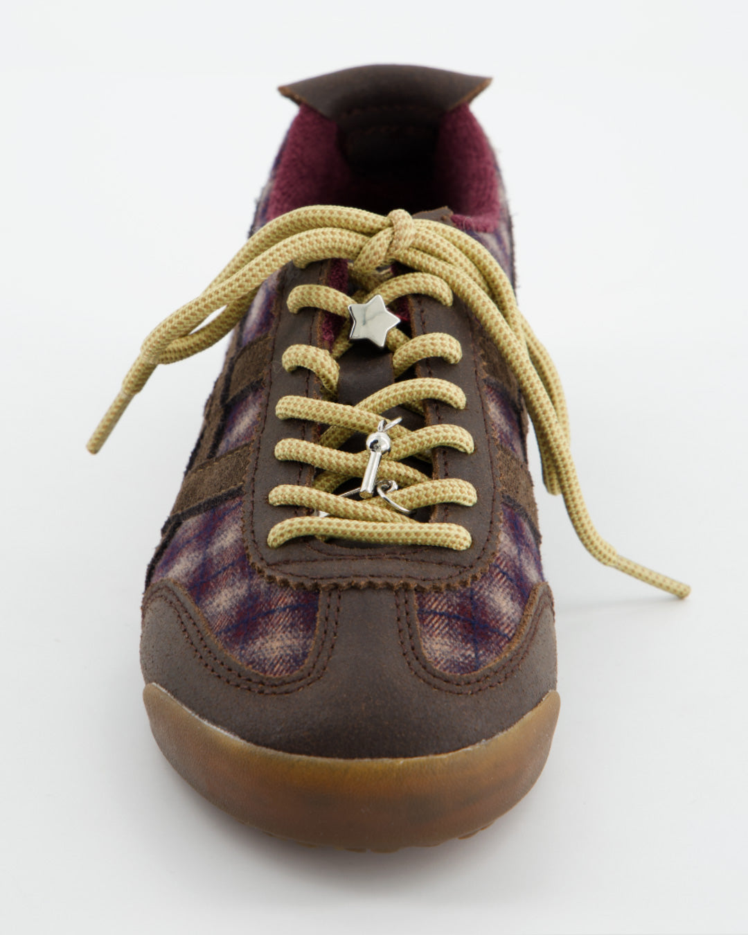TARTAN PRINT LEATHER SNEAKERS - ONIX