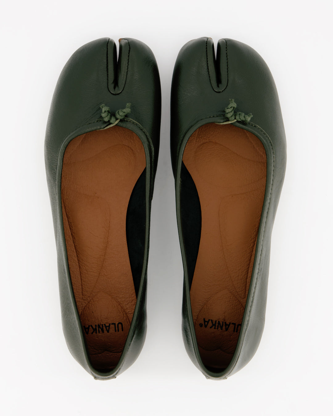 GREEN LEATHER TABI FLATS - KARVA