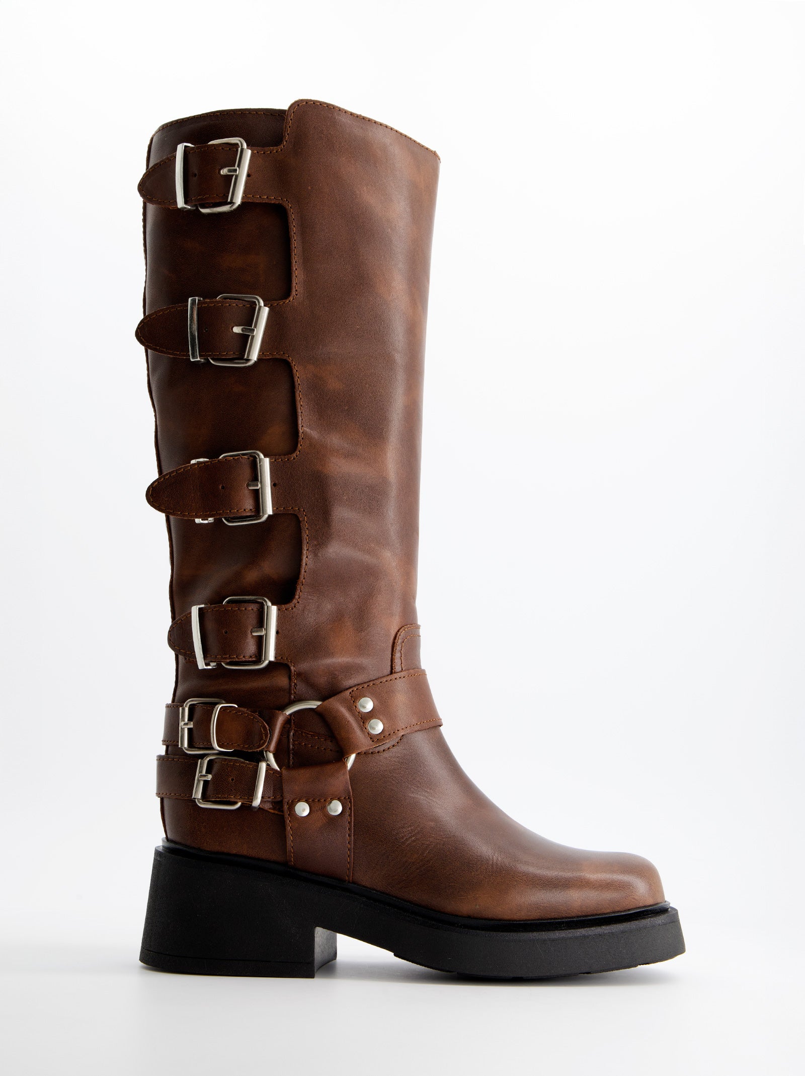 BROWN LEATHER BIKER BOOTS - CROSS VIP