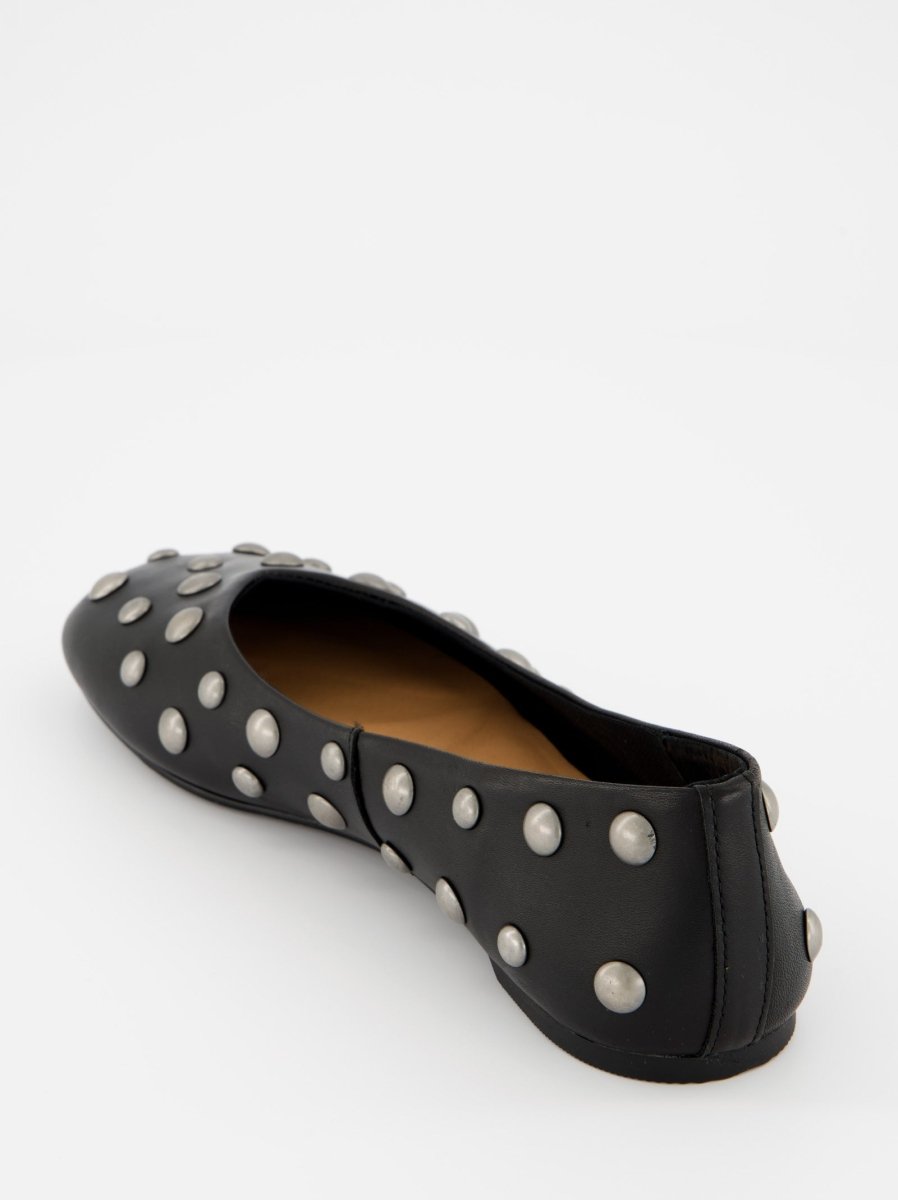 BLACK LEATHER BALLET FLATS WITH STUDS - MATHILDA