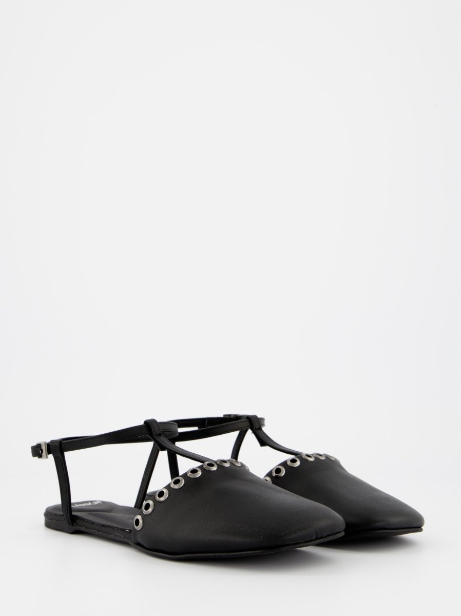 BLACK LEATHER SANDALS - CLOTH
