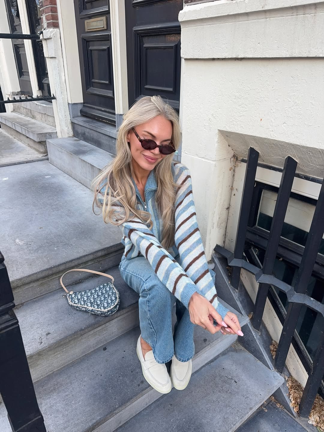 CROPPED STRIPED KNIT JACKET WITH FOLD-OVER COLLAR - LUZIA