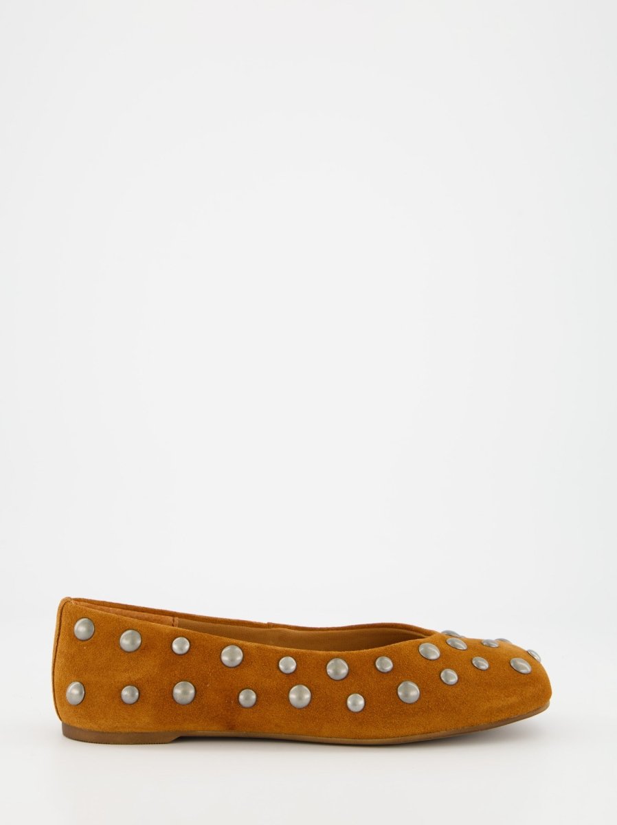 BROWN LEATHER BALLET FLATS WITH STUDS - MATHILDA