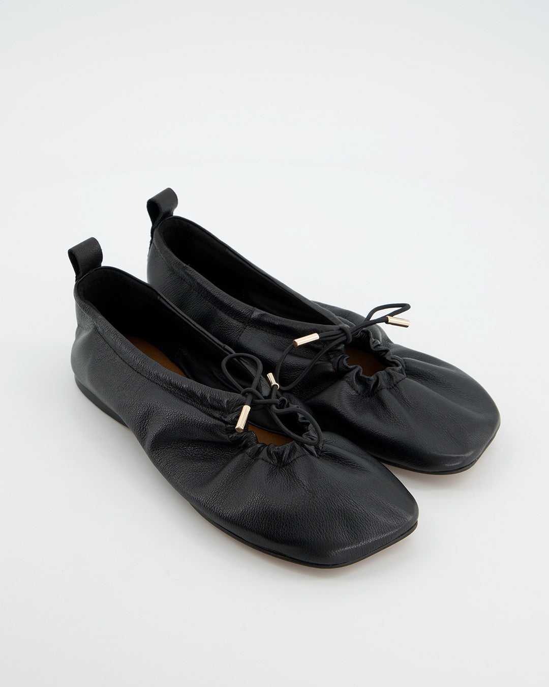 BLACK FAUX LEATHER BALLET FLATS - KICK