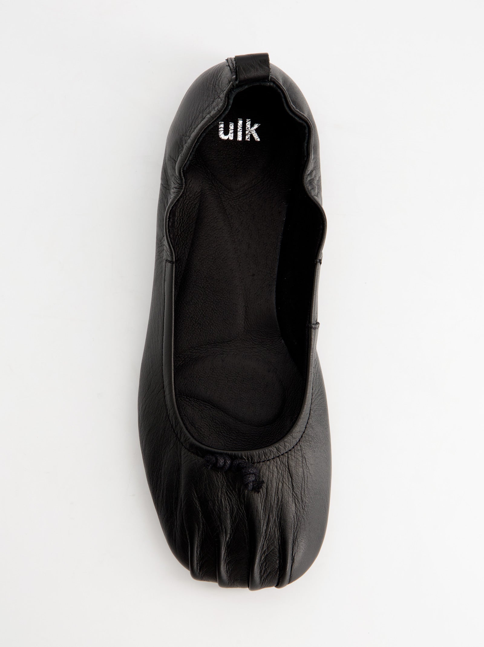 BLACK LEATHER BALLET FLATS WITH RUCHED EFFECT - CATTY