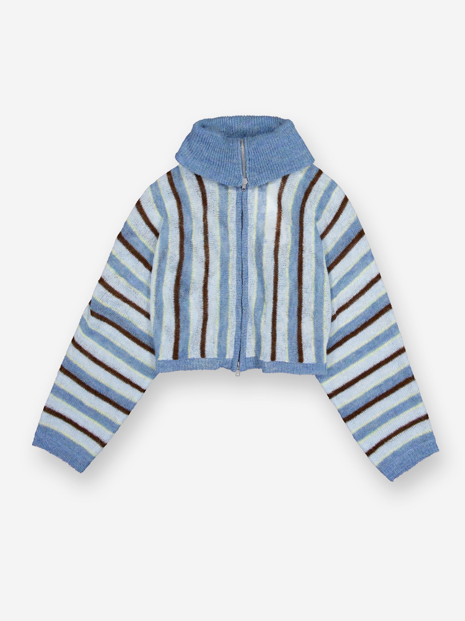 CROPPED STRIPED KNIT JACKET WITH FOLD-OVER COLLAR - LUZIA