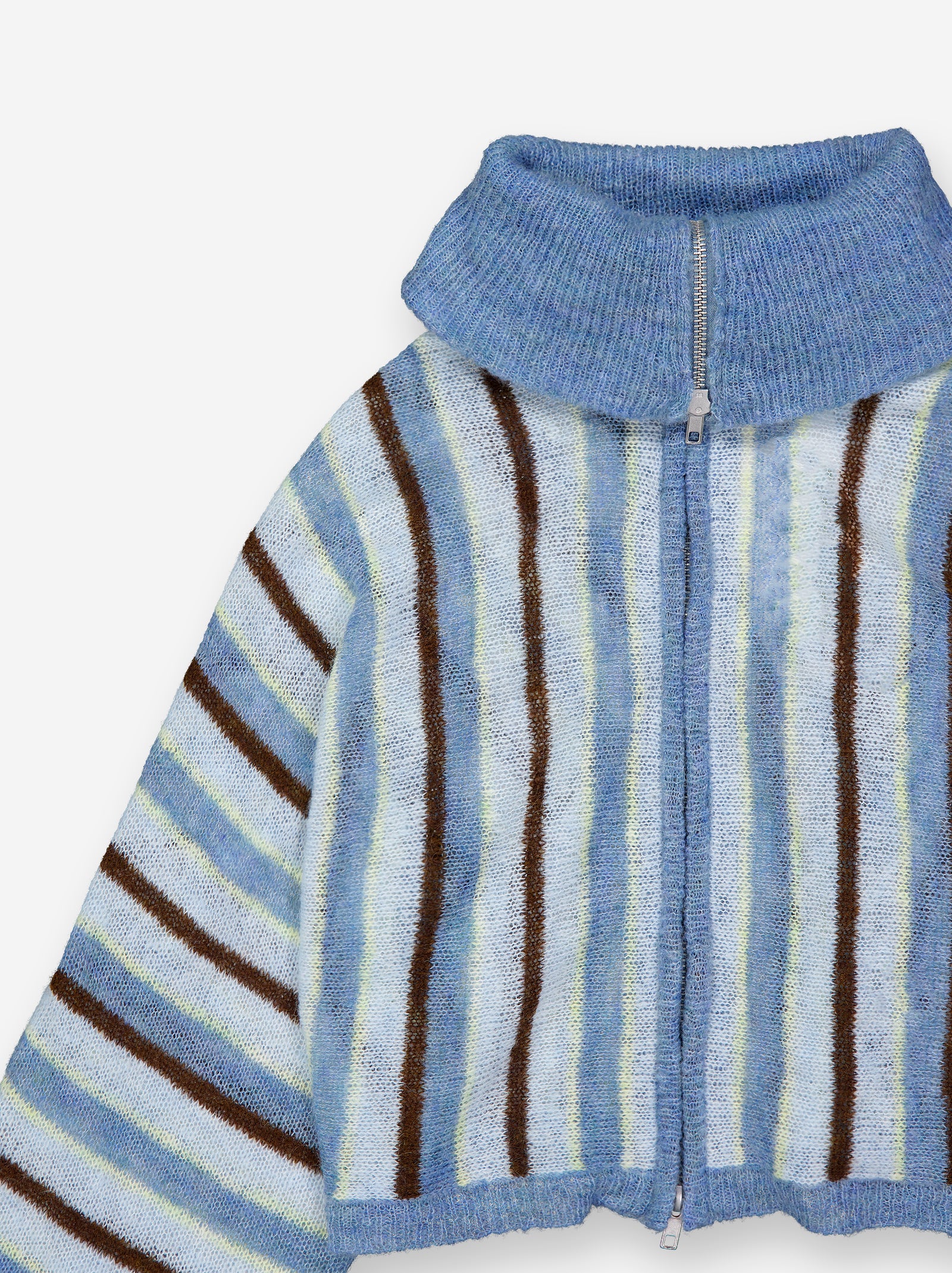 CROPPED STRIPED KNIT JACKET WITH FOLD-OVER COLLAR - LUZIA
