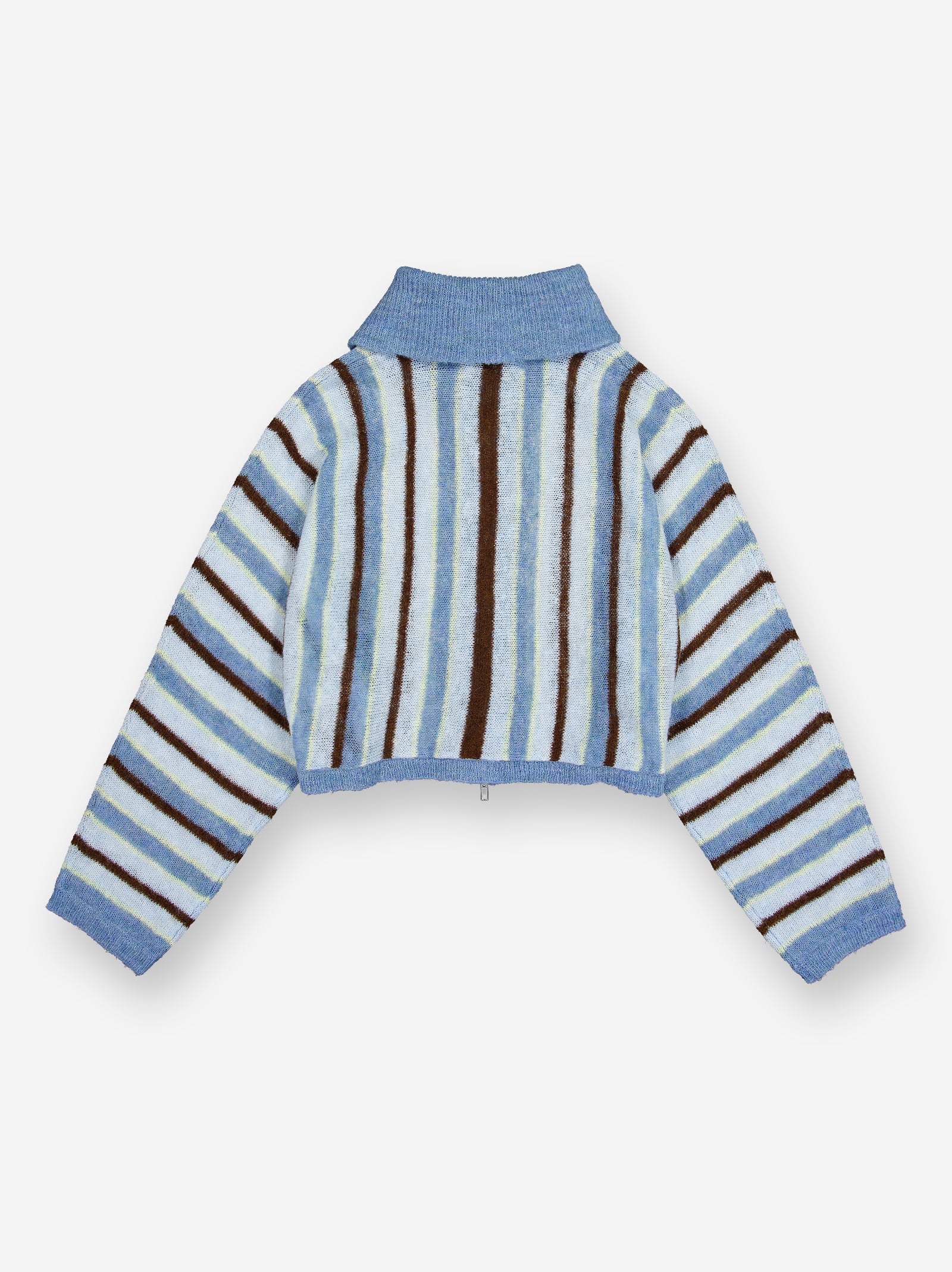 CROPPED STRIPED KNIT JACKET WITH FOLD-OVER COLLAR - LUZIA