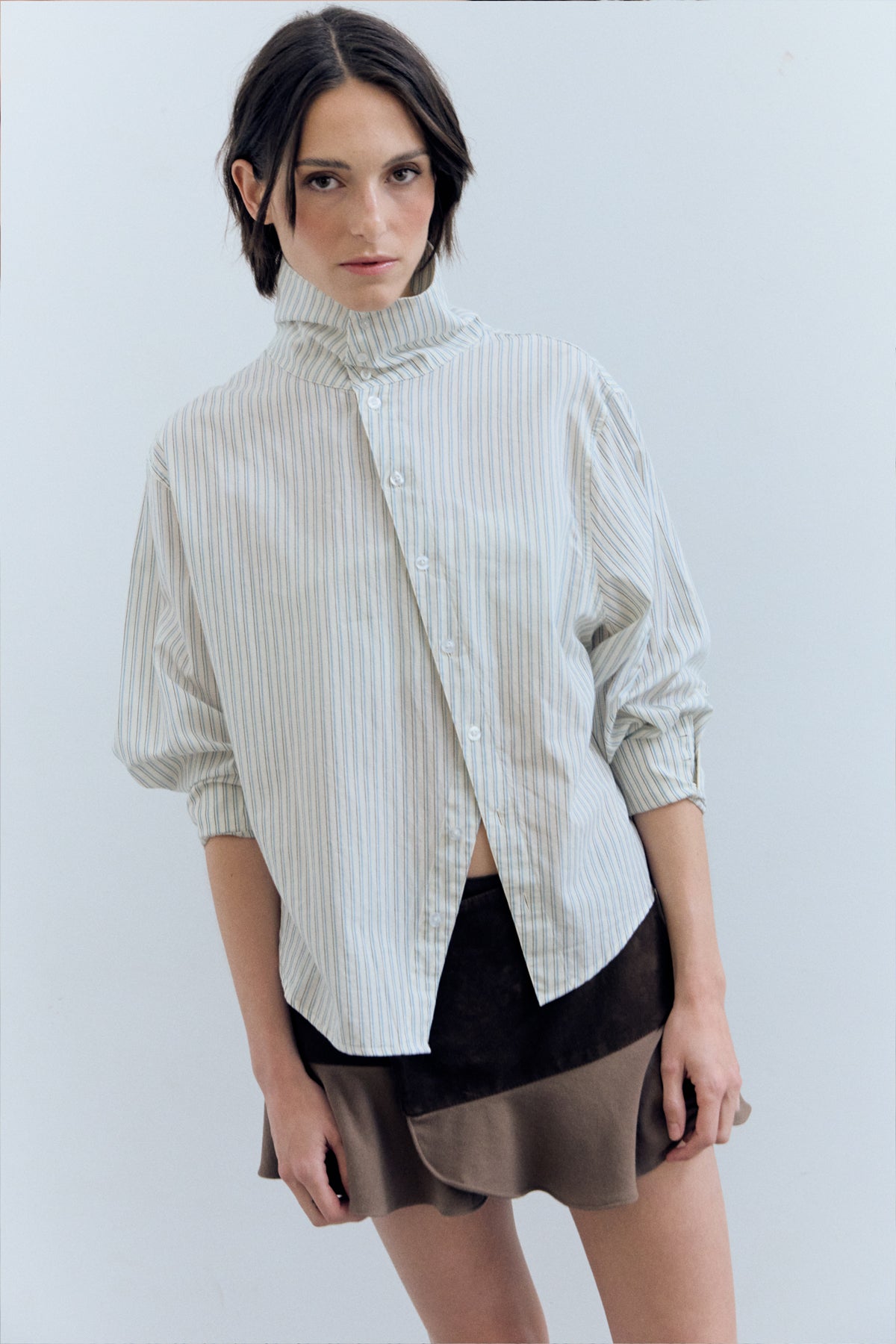 ASYMMETRICAL BUTTON STRIPED SHIRT - YANI