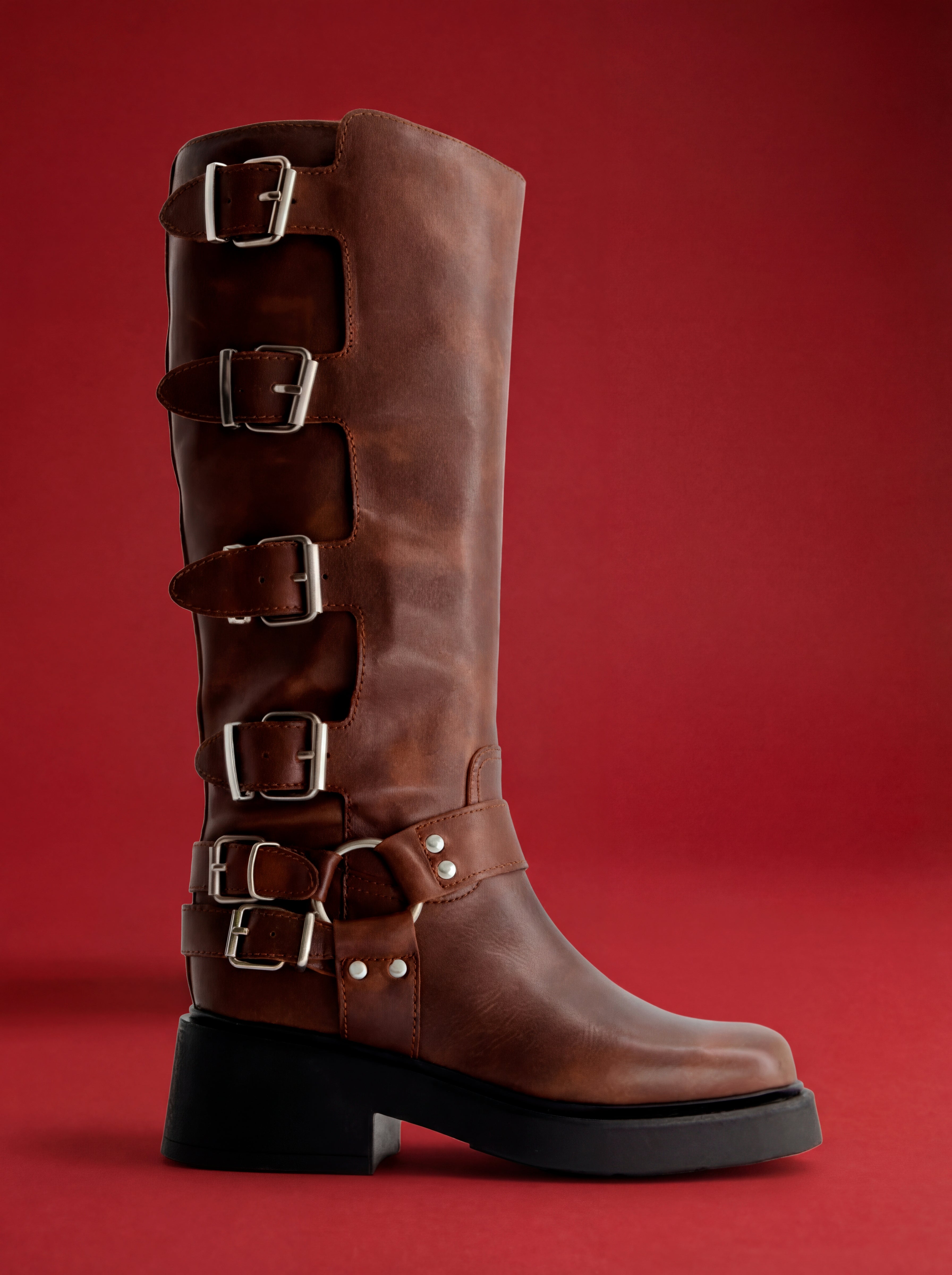 BROWN LEATHER BIKER BOOTS - CROSS VIP
