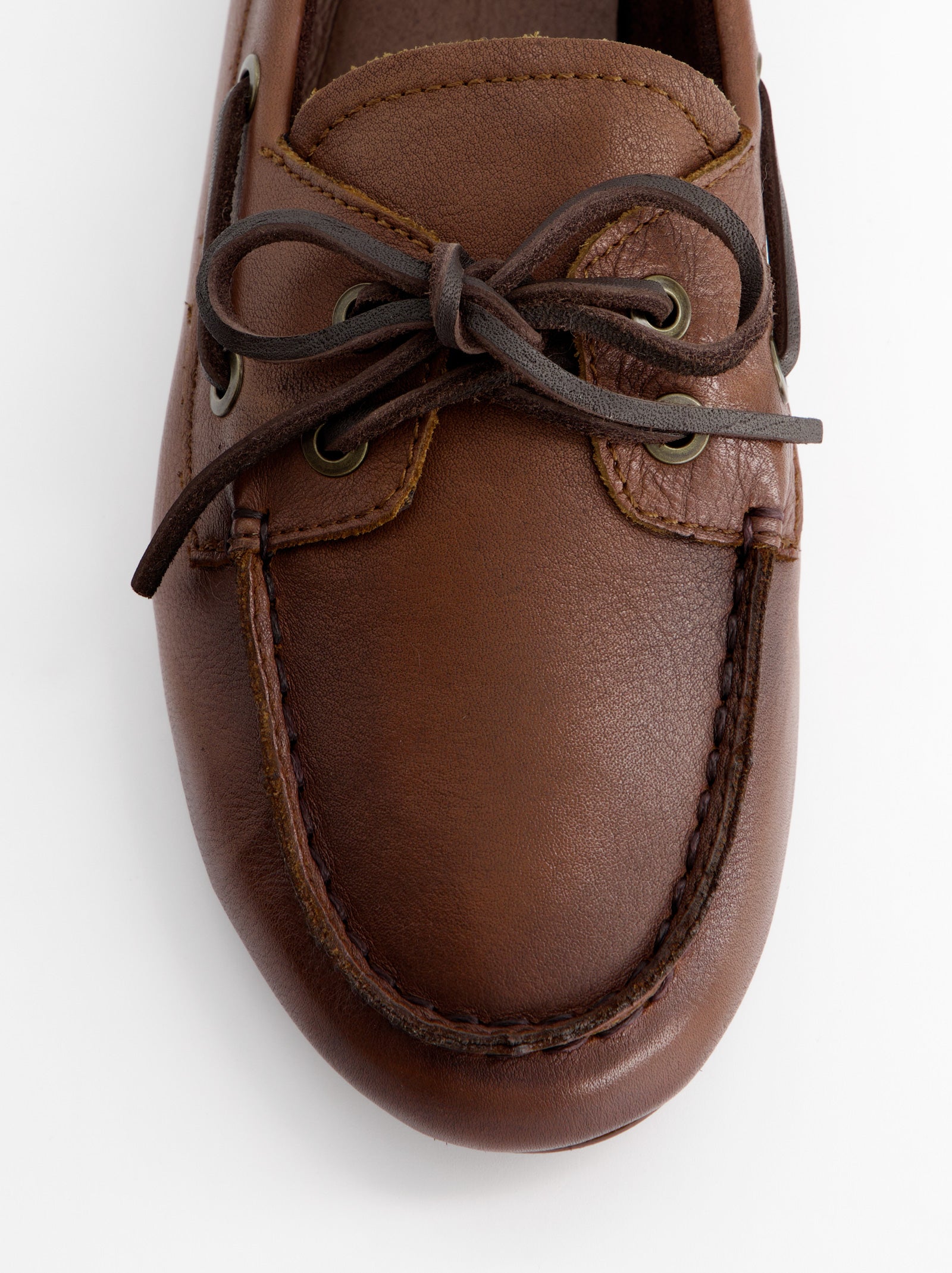 BROWN LEATHER BOAT SHOES - BLOSSOM