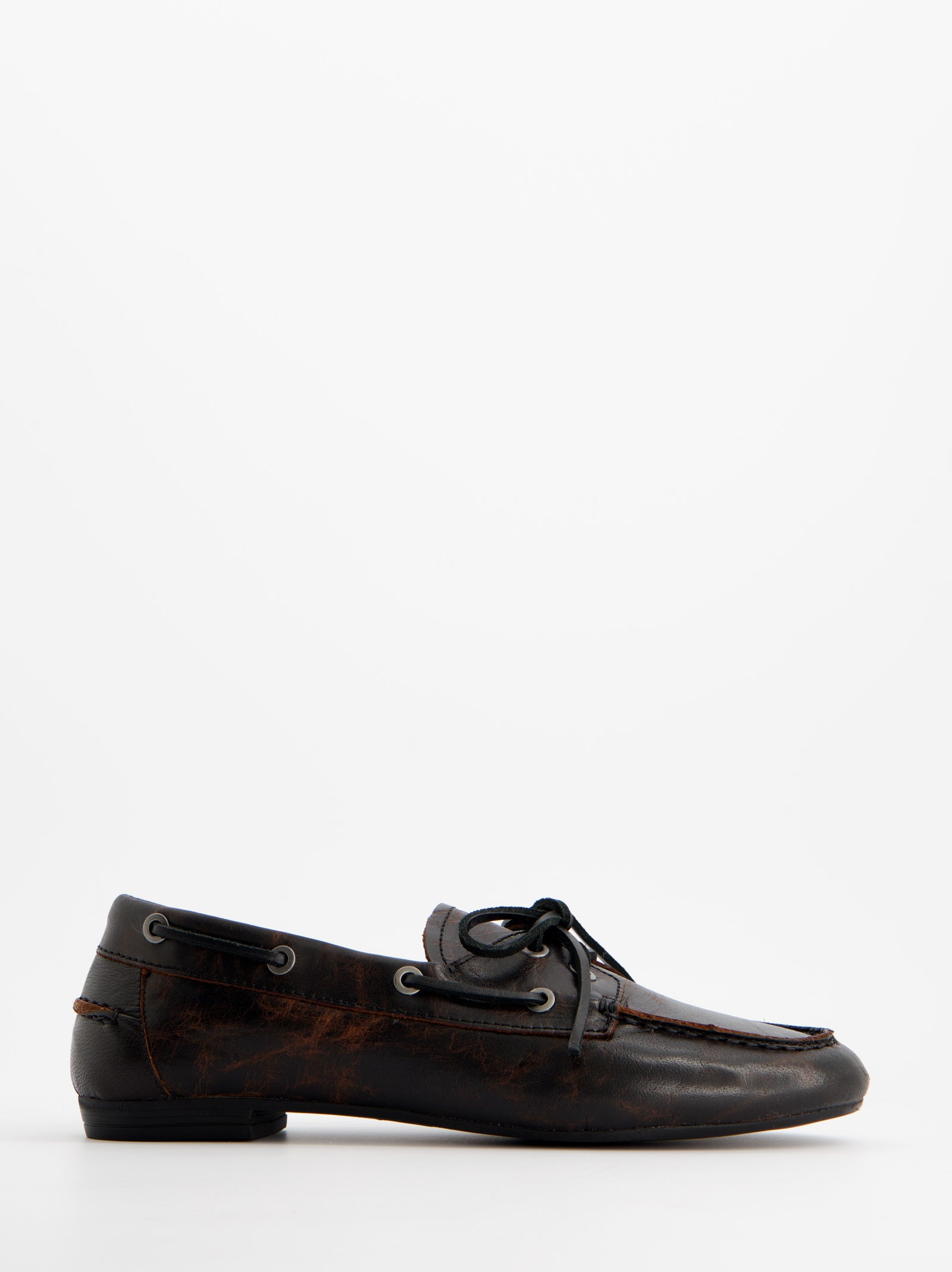 DARK BROWN LEATHER BOAT SHOES - BLOSSOM