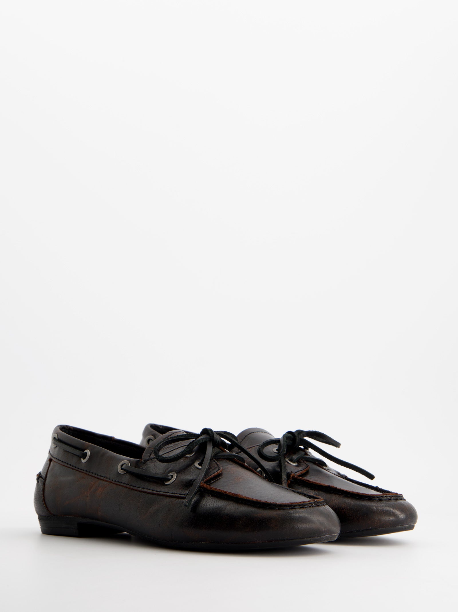 DARK BROWN LEATHER BOAT SHOES - BLOSSOM