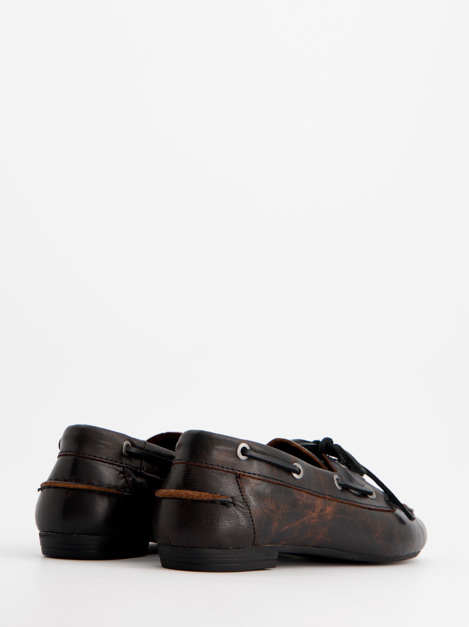 DARK BROWN LEATHER BOAT SHOES - BLOSSOM