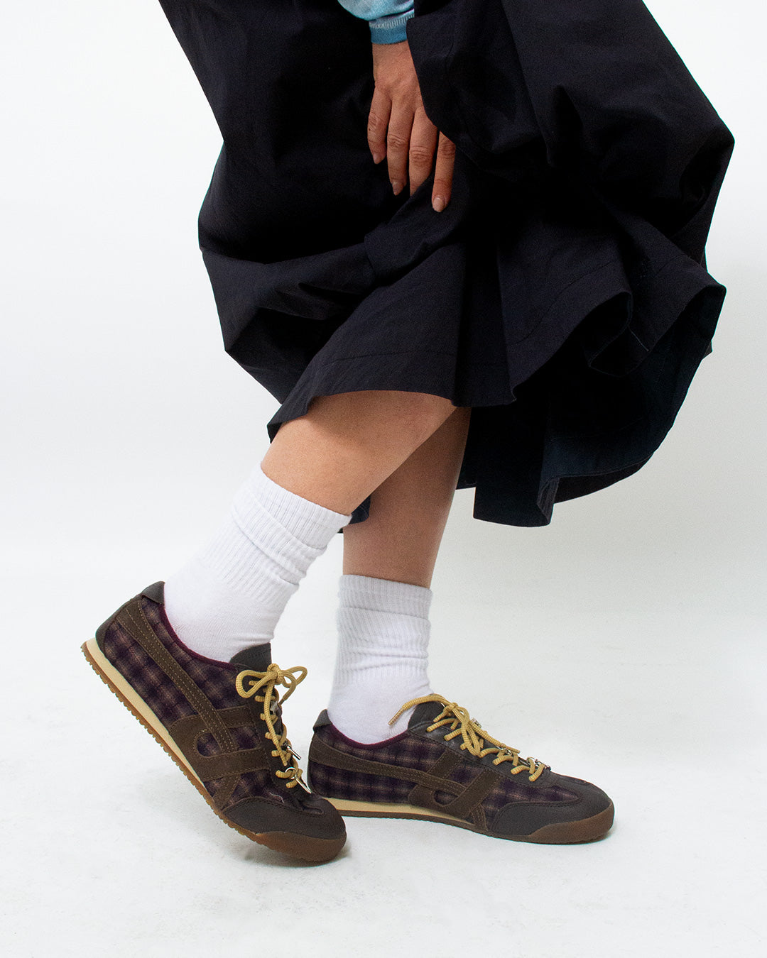 TARTAN PRINT LEATHER SNEAKERS - ONIX