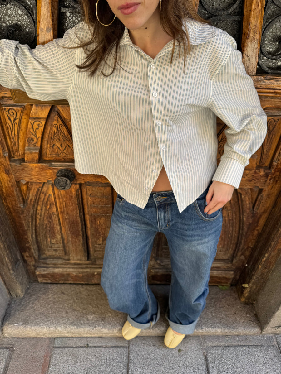 ASYMMETRICAL BUTTON STRIPED SHIRT - YANI