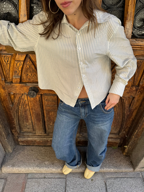 ASYMMETRICAL BUTTON STRIPED SHIRT - YANI